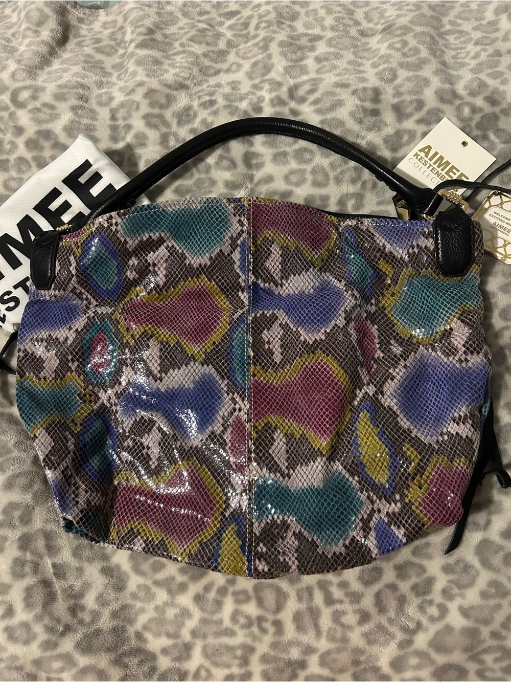 Aimee Kestenberg Multicolor Snake-Print Shoulder Bag with Black Handle - Picture 2 of 3